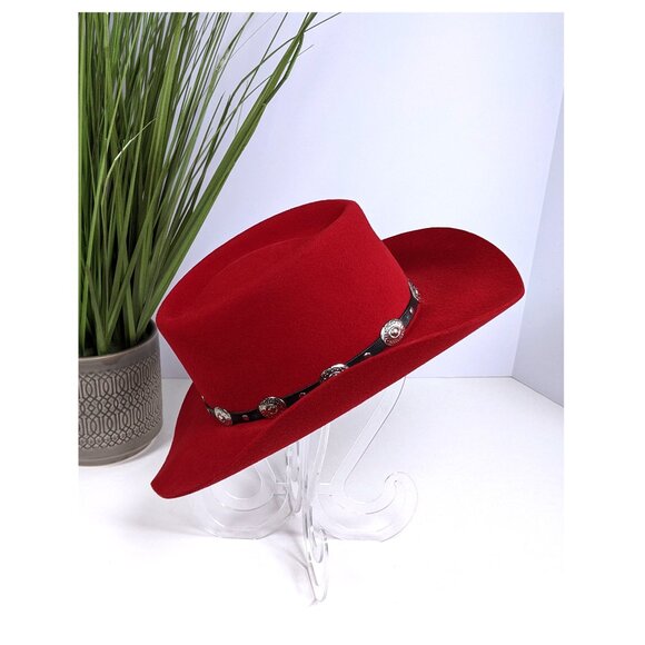 Charlie 1 Horse Red 100% Wool Cowboy Cowgirl Hat Size 7 Leather Band Conchos